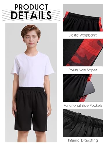 resinta 5 pack boys athletic shorts youth kids active gym basketball shorts soccer quick dry with pockets elastic waist