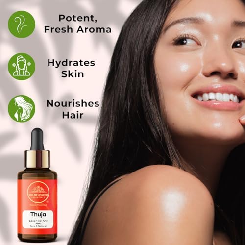 Image of Thuja Essential Oil for Diffuser, Hair Care, Face, Skin Care, Aromatherapy, Scalp and Body Massage, Soap and Candle Making - with Dropper 30ml (1 oz)