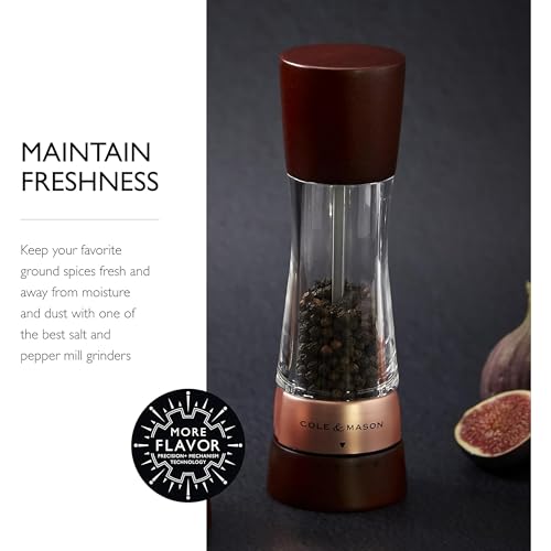 Image of Cole & Mason Derwent Pepper Mill - Gourmet Precision Pepper Grinder - Refillable Seasoning and Spice Tools - Adjustable Black Peppercorn Grinder Settings - Rose Gold