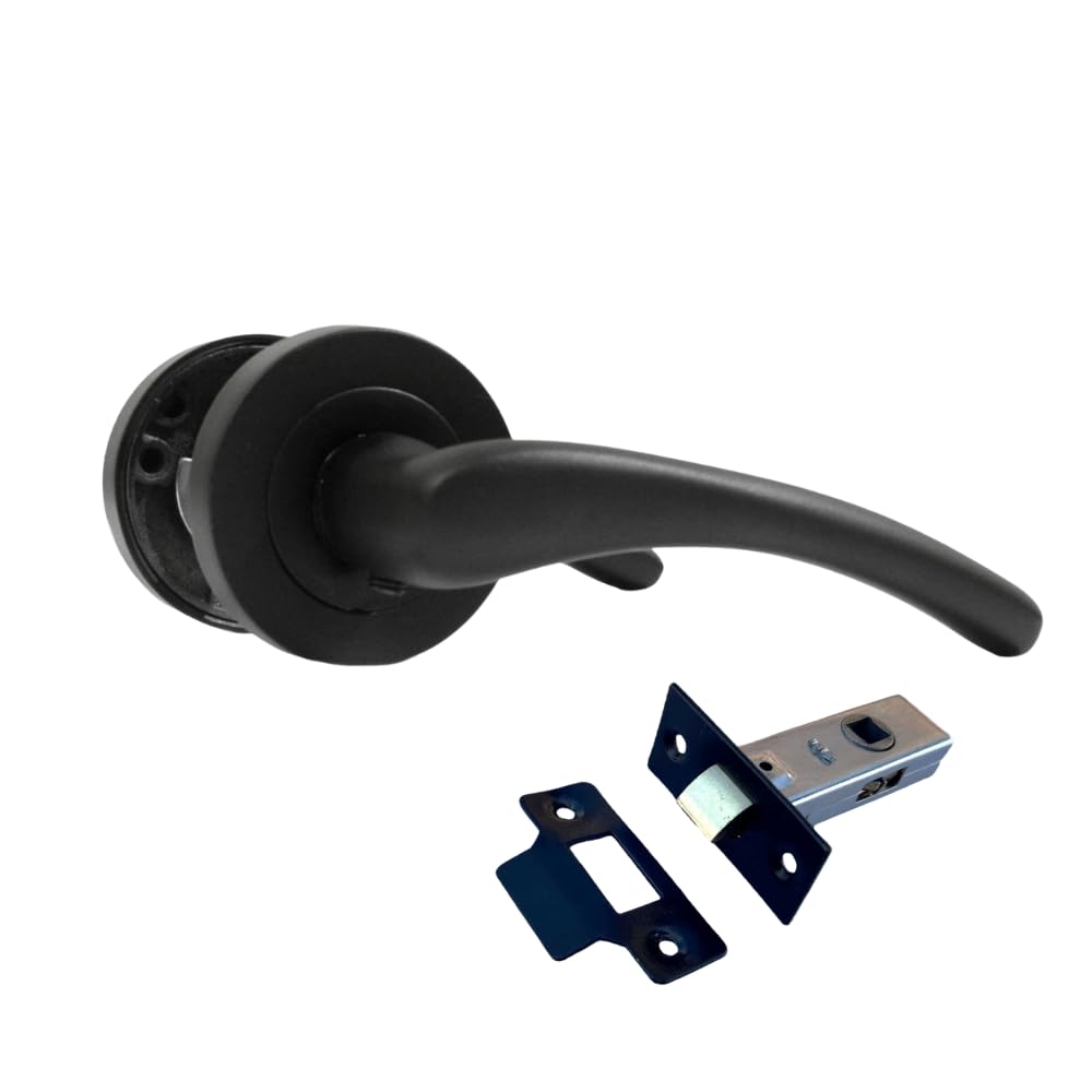 Modern Black Lever on Rose Door Handle – Zena 1 Pairs with 63mm Tubular Latches | Matt Black Internal Door Handles with 52mm Rose & 120mm Lever | Sleek Handles for Bedrooms, Bathrooms & Offices