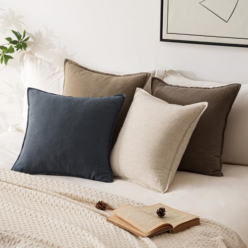 Image of 18x18 Inch Set of 2 Decorative Linen Solid Throw Pillow Covers Boho Accent Farmhouse Couch Pillowcases Modern Netural Home Decor for Couch Sofa Living Room Bed,Dark Gray
