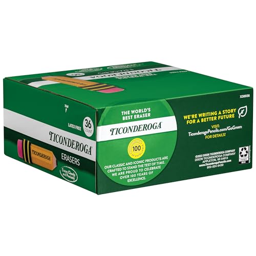 Image of TICONDEROGA Erasers, Pencil Shaped, Yellow, 36-Pack (38936)