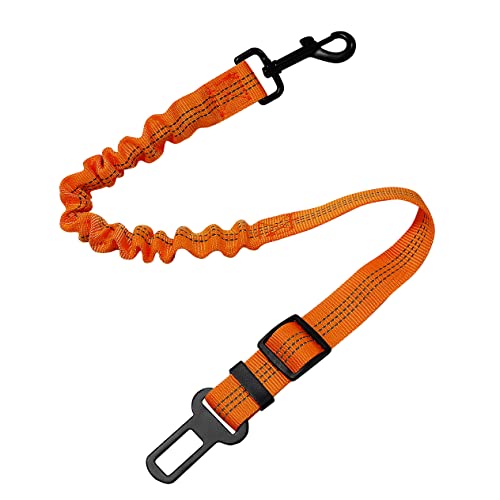 Cinturón de Seguridad para Perro, Reflectantes Ajustable Correa de Perro con Elástico y Fuerte mosquetón Perros Correa Seguridad para Perros Gatos de Todos los Tamaños (53cm-83cm Naranja)