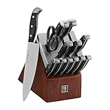 HENCKELS Statement 14-piece Self-Sharpening Knife Set with Block, Chef Knife, Paring Knife, Bread Knife, Steak Knife Set, Dark Brown, Stainless Steel