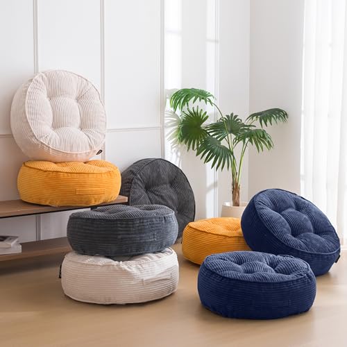 HIGOGOGO 8" Extra Thick Floor Pillow Cushion for Adults, Meditation Cushion Pillow, Large Round Floor Sitting, Tufted Corduroy Cover, for Tatami Living Room or Yoga, 22x22 Inch, 2Pack, Beige by HIGOGOGO - Used condition - Image 6