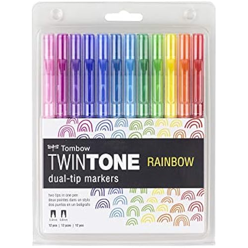 Tombow 61526 TwinTone Marker Set, Rainbow, 12-Pack. Double-Sided Markers Perfect for Planners, Journals, Doodling, and More!