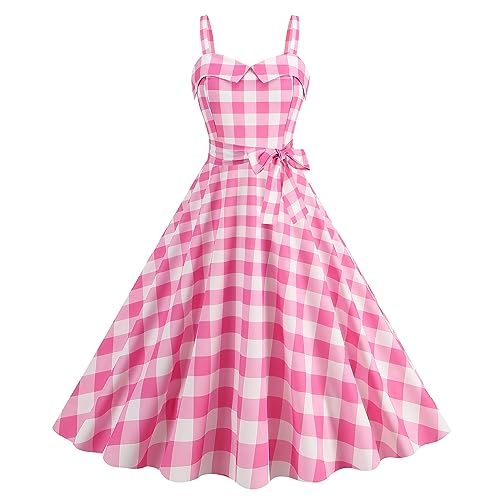 Wellwits Robe de cocktail vintage à col cœur avec bretelles en dentelle pour femme, à manches papillon, à double boutonnage, pour occasion spéciale, Plaid...