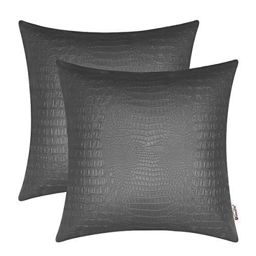 BRAWARM Faux Leather Pillow Covers 16 X 16 Inches, Charcoal