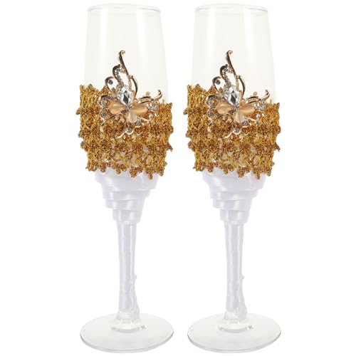 OFFSCH 2 Piezas Copa De Encaje Bebiendo Copas De Vino De Oro Rosa Margarita Vasos De Copa Copas De Vino Platos Cóctel Martini Fiesta Piscina Tazas Con Tallo Gafas Cupé Vidrio