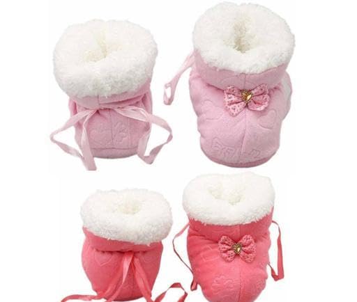 New Born Baby Booties Fancy Socks Cum Shoes with Fur Design for Winter and All Seasons Unisex Booties (Toe to Heel Length - 12 cm, Baby Pink,Red) Pack of 2-picture-40