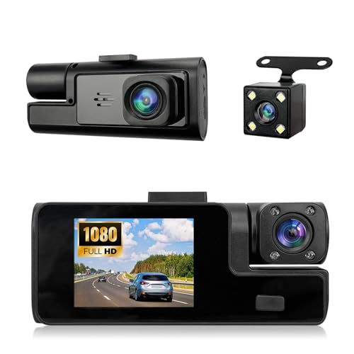 CTRYUN 1080P 3 Channel Dash Cam Front and Rear Cabin Recording, 2.0' IPS Screen Camara para Carro,...