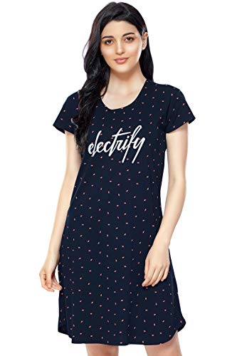 Image of ZEYO Women's Cotton Night Dress Flash Printed Knee Length Night Gown 5314