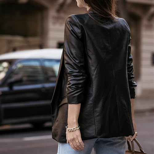 Manteau mi-long décontracté en similicuir noir DGKaxiyaHM avec élégant col châle