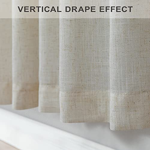 Flax Linen Curtains 96 Inches Long For Bedroom 2 Panels Back Tab Pocket Primitive Burlap Farmhouse Drape Sack Tweed Canvas Cloth Look Semi Sheer Tan Beige Curtains For Living Room Neutral Earth Tone #TOP5