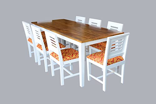 Image of Designer White and Natural Finish Solid Sheesham Wood 8 Seater Dining Table Set for Living Room and Home (Mango Wood, 8 Seater, White and Natural Finish) (Design-2)