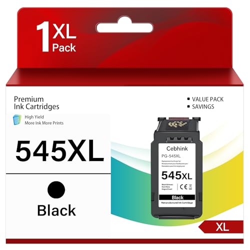 545 XL Black Ink Cartridge Remanufactured for Canon PG-545 545XL Ink Cartridges Black PG545XL PG-545XL High Yield Work for Canon TS3350 TS3355 TS3300 MG3050 TR4550 MG2950 TR4551 TS3100 printer(1 Pack)