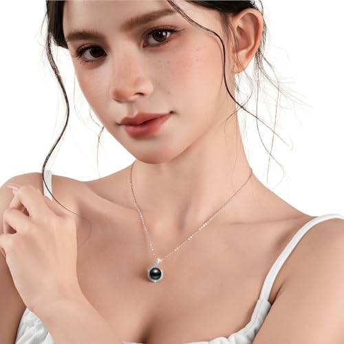 AAAA 10-11MM NoteDance Genuine Tahitian Black Pearl with Moissanite Pendant Necklace, Gift for Women Wife Wedding Birthday Anniversary Jewelry for Valentines Christmas Day2