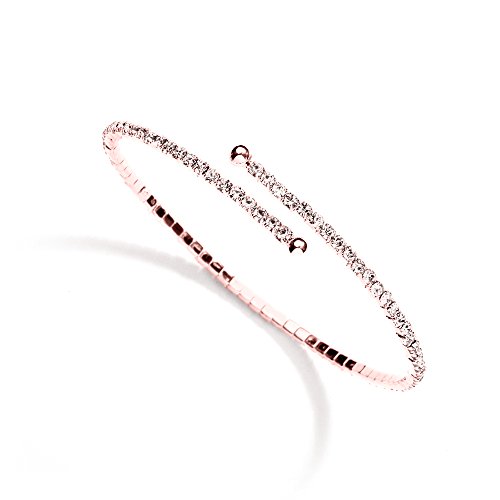 Mariell Rose Gold Crystal Rhinestone Cuff Bangle Bridal Bracelet, 1-Row Fashion Bangle for Weddings and Prom