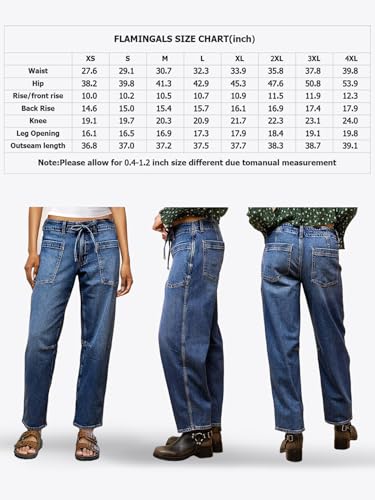 Flamingals Women's Mid Waist Straight Leg Jeans Drawstring Cropped Jeans Women Stretchy2
