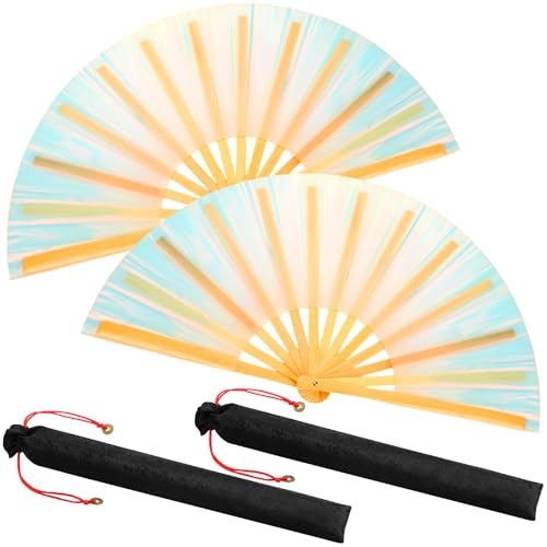Image of Maitys Large Rave Fan Folding Handheld Fans 13'' Clap Fans for Line Dancing Clack Fan Holographic Festival Accessory for Martial Art Gift Performance, Includes 2 Pouch