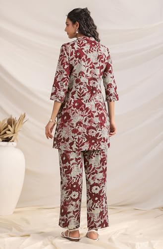 Image of Janasya Women's Pure Cotton Floral Printed Straight Co-ord Set