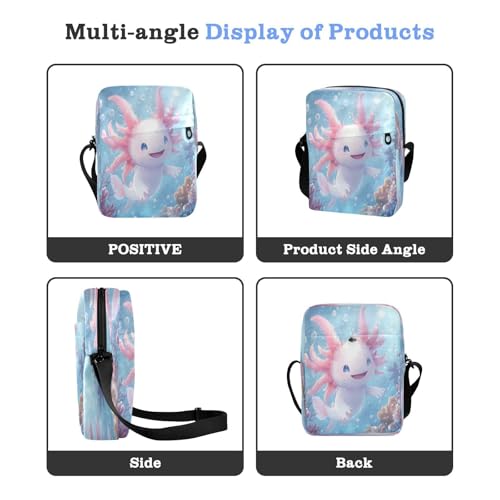 Crossbody Bag Cute Axolotl Undersea Messenger Bag for Women Men Purse Shoulder Bag Satchel Bag with Adjustable Strap 214B88564