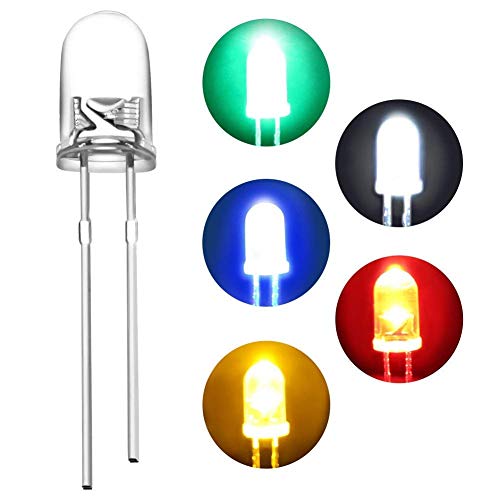 Dicuno 450Pcs 5Mm Light Emitting Diode Led Lamp Assorted Kit White Red Yellow Green Blue Yellow Round Head Lights(5 Colors X 90Pcs) #TOP2