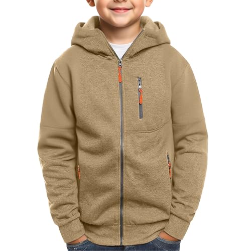 Hoodie Boys' Full Zip Sweatshirt Jacket with 3 Zipper Pockets | Solid Color Casual Fleece Outerwear for Autumn Winter3