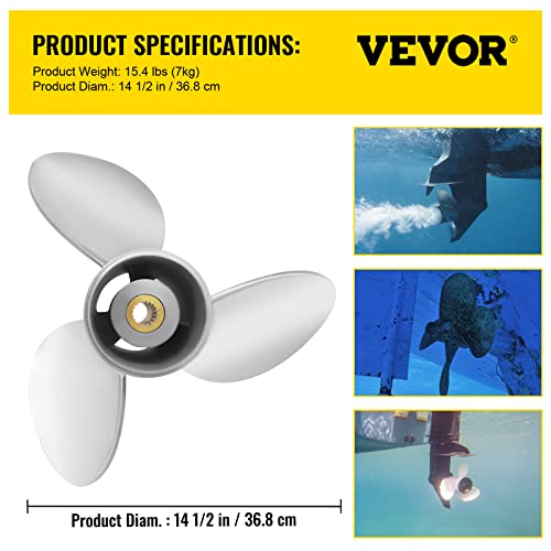 Vevor Outboard Propeller, Replace For Oem 765183, 3 Blades 13 1/4" X 17" Pitch Aluminium Boat Propeller, Compatible With 40-140Hp 2-Stroke Evinrude Outboard, W/ 13 Tooth Splines, Rh #TOP6