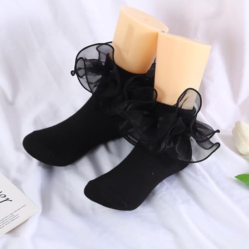 Baby Toddler Girls Ruffle Lace Cotton Socks Eyelet Frilly Calf Dress Socks 0-6 Years3