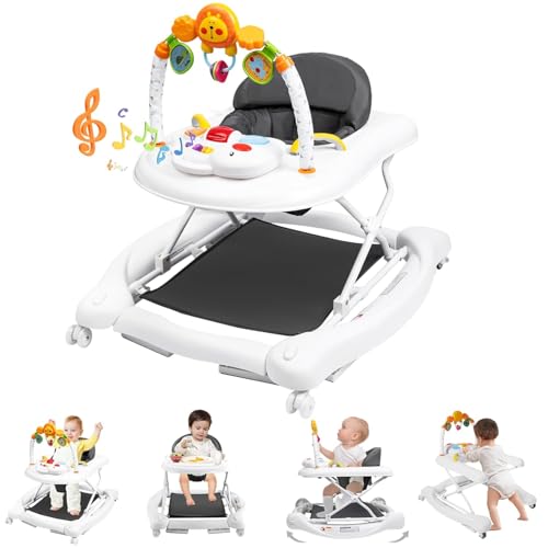 RefoereBabe Baby Walker with Wheels, 5 in 1 Baby Walkers for Boys Girls 6-12 Months, Foldable Walker Baby with Bouncer & Feeding Tray, Music, Adjustable Heights