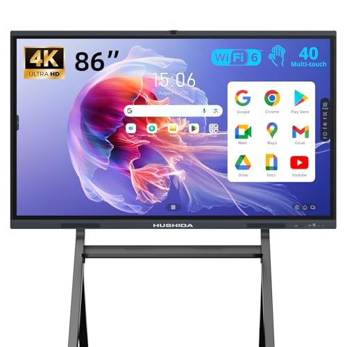 Image of 86 inch Smart Board Google EDLA-Certified 4K Interactive Whiteboard SmartBoard for Classroom & Office Business, Android 14 Touchscreen with 13MP AI Camera 8G RAM+64G ROM, 40-Points, Wall Mount Included