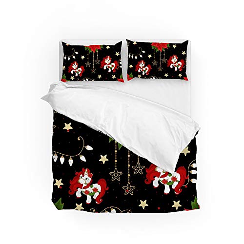 Parure de lit licorne de Noël King 3 pièces en polyester ultra doux - 3