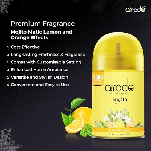 Image of Airodo Automatic Air Freshener Automizer Refill (Lemon & Orange 235ml) + Pocket Gel Mix - 30g (Assorted Magic Rose, Fruity Punch, Floral)| For Home & Office | Long Lasting Fragrance