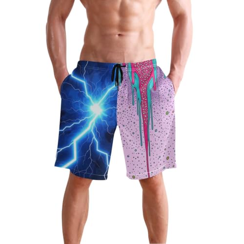 Short de bain pour homme avec compression athlétique long maillot de bain rose et bleu