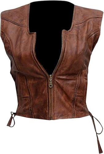 Gilet en cuir marron pour femme style vintage de Halloween