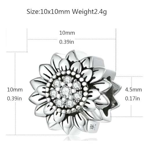 Sterling Silver Sunflower Charm for Pandora Charm Bracelet2