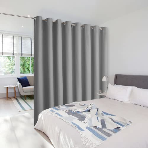 Image of NICETOWN Room Dividers Curtains Screens Partitions, Premium Heavyweight Laundry Room Divider for Office, Vintage and Sliding Room, Including 16 Ring Top (1 Panel, 15ft Wide x 8ft Long, Silver Gray)