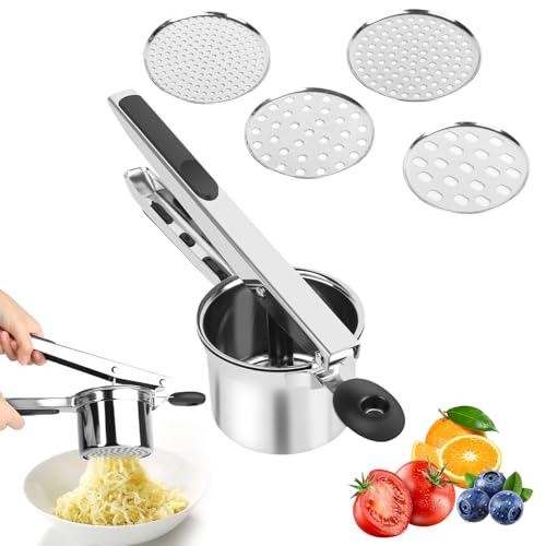 TOSAVGA Kartoffelpresse, Spätzlepresse Edelstahl, Spaghettieispresse mit 4 Austauschbare Sieb, Spagettieis Quetsche, Spaghetti Eispresse für Kartoffelpüree, Gemüsebrei, Obstsäfte TOSAVGA Kartoffelpresse, Spätzlepresse Edelstahl, Spaghettieispresse mit 4 Austauschbare Sieb, Spagettieis Quetsche, Spaghetti Eispresse für Kartoffelpüree, Gemüsebrei, Obstsäfte