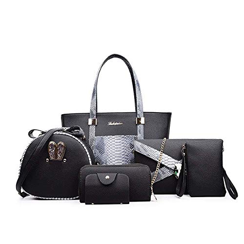 gao Bolsos De Piel De Serpiente De Moda Bolsos De Mujer Bolso De Hombro Bolso De Madre Bolso De Cubo Grande De Seis Piezas Negro,A