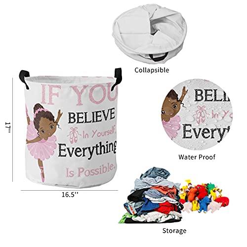 Laundry Basket Inspirational Life,Waterproof Collapsible Clothes Hamper Pink African American Ballerina,Large Storage Bag For Bedroom Bathroom 16.5X17In #TOP4