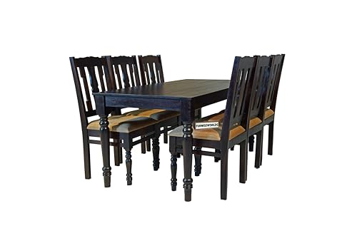 Image of Sheesham Wood 6 Seater Dining Table Set with Cushioned Chairs | Solid Wooden Furniture for Home & Kitchen (Walnut, 6 Seater)