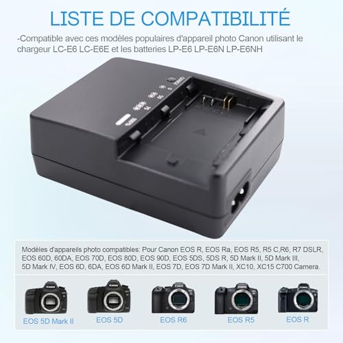Chargeur LC-E6E pour batterie LP-E6N Canon EOS R5 6D et 80D - 5