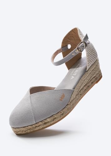 Image of Viscata Pubol Espadrille Canvas Low Wedges with Ankle Strap Spain Handmade 2 inch Heel Women's Sandals with Breathable Organic Cotton Canvas and 100% Natural Jute for all Occasions: Casual, Work, Party