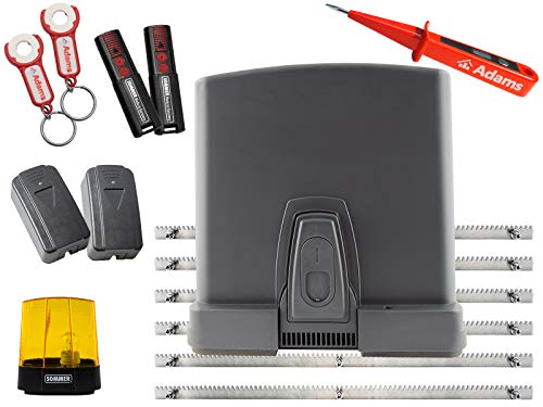 Sommer RUNner+ Schiebetorantrieb 800kg mit Stahlzahnstange + 2 Handsendern 4026 mit ADAMS Anhänger + Lichtschranken 7020 + Warnlicht 5069 Set 5in1BS + ADAMS Stromprüfer