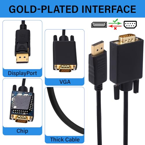 Image of 12 Pack DisplayPort to VGA Cable 6 ft, Gold Plated with Chip