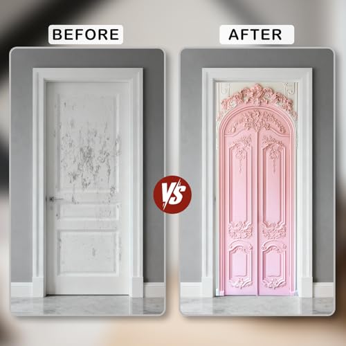 Image of Nuxovilar Pink Floral Door Stickers Peel Stick PVC 30.3x78.7 Inches | Door Stickers Wall Decals Peel Stick Cover Vinyl Art Poster Home Bedroom Living Room (Pink Floral)