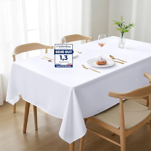 Utopia Kitchen Polyester Tischdecke 110 x 140 cm (2er-Pack Weiß) Maschinenwaschbare Tischdecke Ideal für Partys Veranstaltungen Hochzeiten und Restaurants (44 x 56 Zoll)