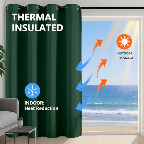 Image of Simplebrand Ever Green Room Darkening Curtains for Bedroom Living Room 108 Inches Long 2 Panels Set, Thermal Insulated Curtains & Drapes, Solid Grommet Noise Reducing Window Treatment, W50 x L108 Inch