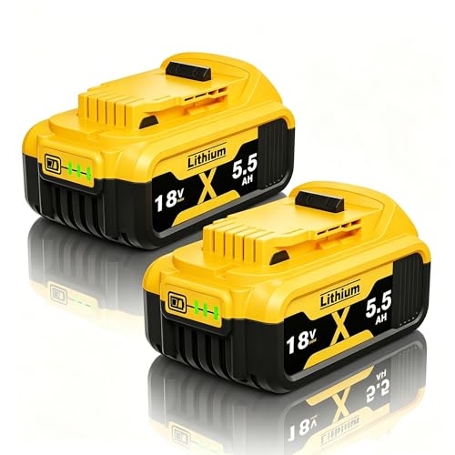 2 x 18V 5500mAh Li-Ion Battery Replacement for Dewalt Battery 18V DCB184 DCB200 DCB180 DCB182 DCB181 DCB201 DCB204 DCB183 DCB185 DCB203 5.5Ah Batteries with LED Indicator
